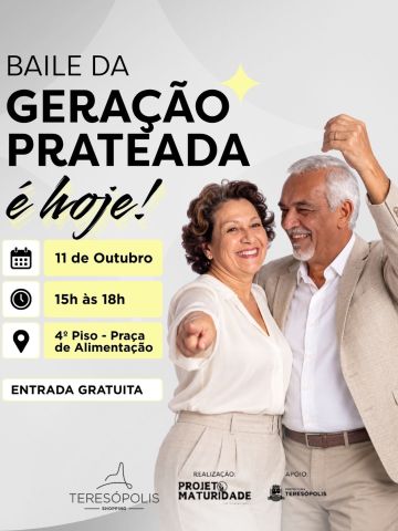 É hoje! 💃🕺✨
O Baile da Geração Prateada está chegando ao Teresópolis Shopping para uma tarde de música, dança e muita alegria!
📅 11/10 (domingo)
⏰ Das 15h às 18h
Convide os amigos, prepare o melhor passo de dança e venha aproveitar esse momento especial com a gente. Esperamos por você! ❤️