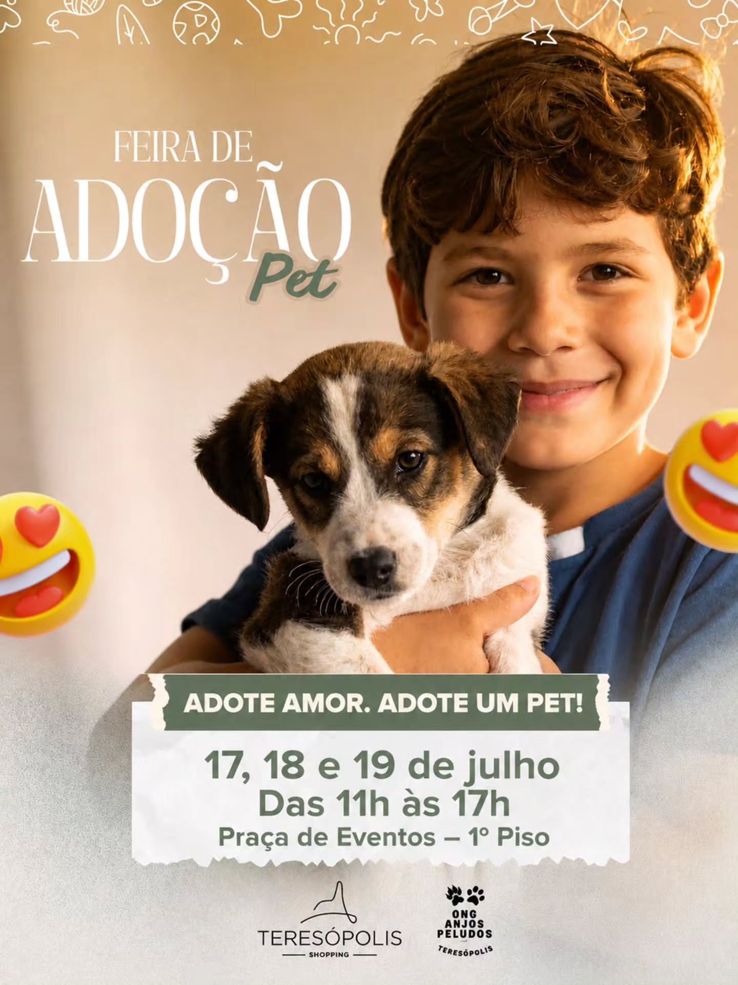 A Feira de Adoção Pet continua! 🐶❤️

Se você ainda não encontrou seu melhor aumiguinho, essa é a sua chance!

Em parceria com a ONG Anjos e Peludos, esperamos por você no 1º piso, das 11h às 17h, para conhecer cãezinhos cheios de carinho e à espera de um lar.

Quem sabe o seu novo melhor amigo não está te esperando? 🐾
