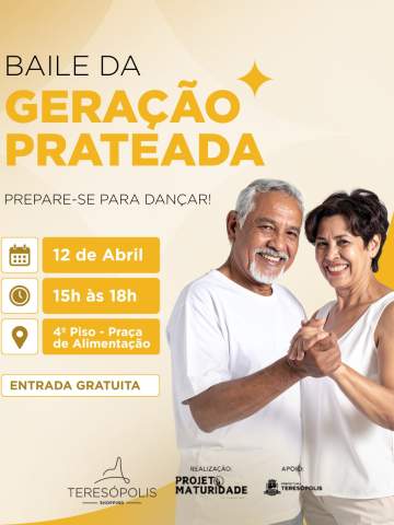 O Teresópolis Shopping recebe o Baile da Geração Prateada, um convite para aproveitar a música e a dança em um ambiente leve e acolhedor.Uma tarde especial para se movimentar, socializar e viver bons momentos.📅 12 de abril ⏰ Das 15h às 18h 📍 4º Piso - Praça de AlimentaçãoEntrada gratuita. Esperamos você!