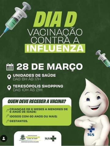💉 Dia D de vacinação contra a Influenza no Teresópolis Shopping.No dia 28 de março, a vacinação estará disponível para os grupos prioritários ao longo do dia.Confira se você faz parte do público indicado e aproveite a facilidade de se cuidar enquanto resolve sua rotina.Prevenir é um ato de cuidado.