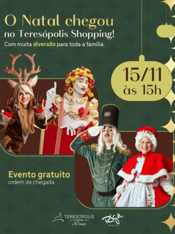 ✨ O Natal chegou ao Teresópolis Shopping!

Prepare-se para um dia mágico com muita diversão, encantamento e a chegada do bom velhinho! 🎄

👉 Atividades a partir das 15h
🚂 Passeio de trenzinho (Saída da estação do Alto às 15h)
🎅🏻 Chegada do Papai Noel às 16h
🍪 Oficina de cookies
🎺 Banda de fanfarra
🎈 Distribuição de balões e guloseimas
📍 Todas as atividades são gratuitas — participações por ordem de chegada

Aproveite a magia do Natal no Teresópolis Shopping! ❤

@rigadecoracoes 

#teresopolisshopping #oshoppingdacidade #euamotere