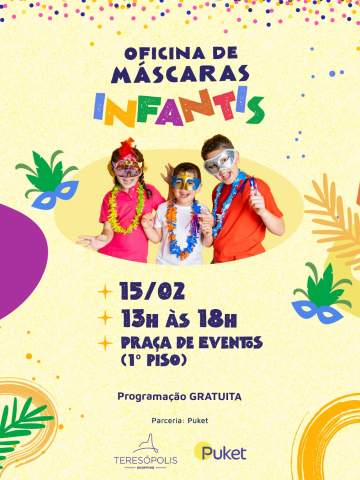 Fim de semana de Carnaval para a criançada no Teresópolis Shopping!No dia 14/02, a diversão começa com a Oficina de Cabelo Maluco, dentro da @puket.teresopolisE no dia 15/02, é dia de soltar a criatividade na Oficina de Máscaras de Carnaval, com direito a pipoca e balão para deixar tudo ainda mais animado 🍿📍 Praça de Eventos – 1º piso ⏰ 13h às 18h 🎟️ Programação gratuitaTraga os pequenos, prepare a fantasia e venha curtir o Carnaval! 💛@puket.teresopolis#teresopolisshopping #oshoppingdacidade #euamotere