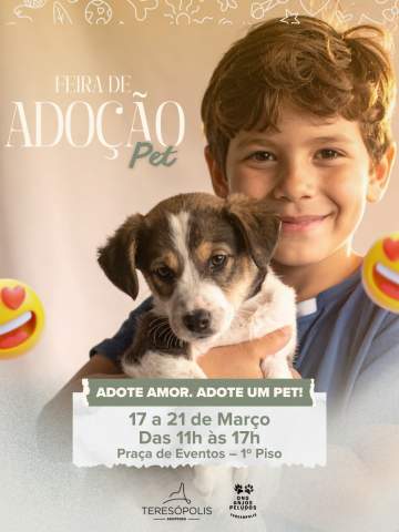 Entre os dias 17 e 21 de março, o Teresópolis Shopping recebe uma Feira de Adoção Pet em parceria com a ONG Anjos Peludos @anjospeludosemteresopolis.Uma oportunidade de encontrar um novo amigo e oferecer um lar cheio de cuidado e carinho.📍 Praça de Eventos – 1º piso ⏰ Das 11h às 17hAdote amor. Adote um pet. 🐾